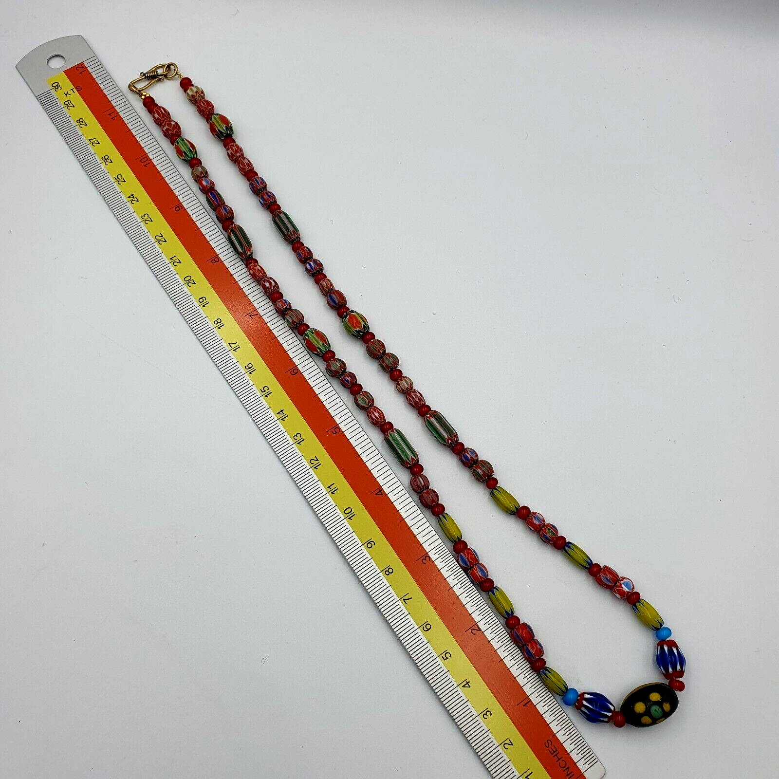 Vintage Chevron and White Heart Venetian Multilayers Glass Beads Necklace N-94