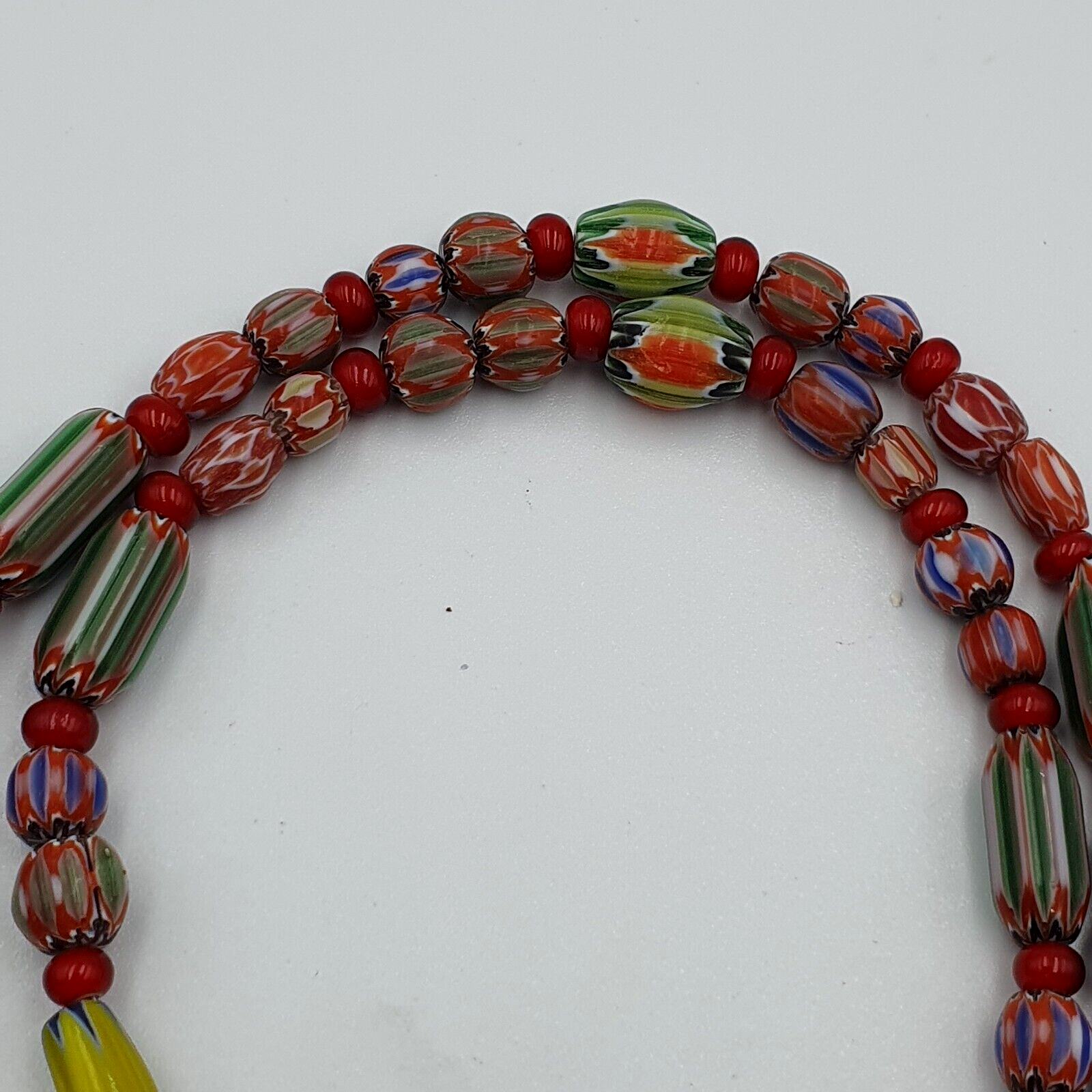 Vintage Chevron and White Heart Venetian Multilayers Glass Beads Necklace N-94
