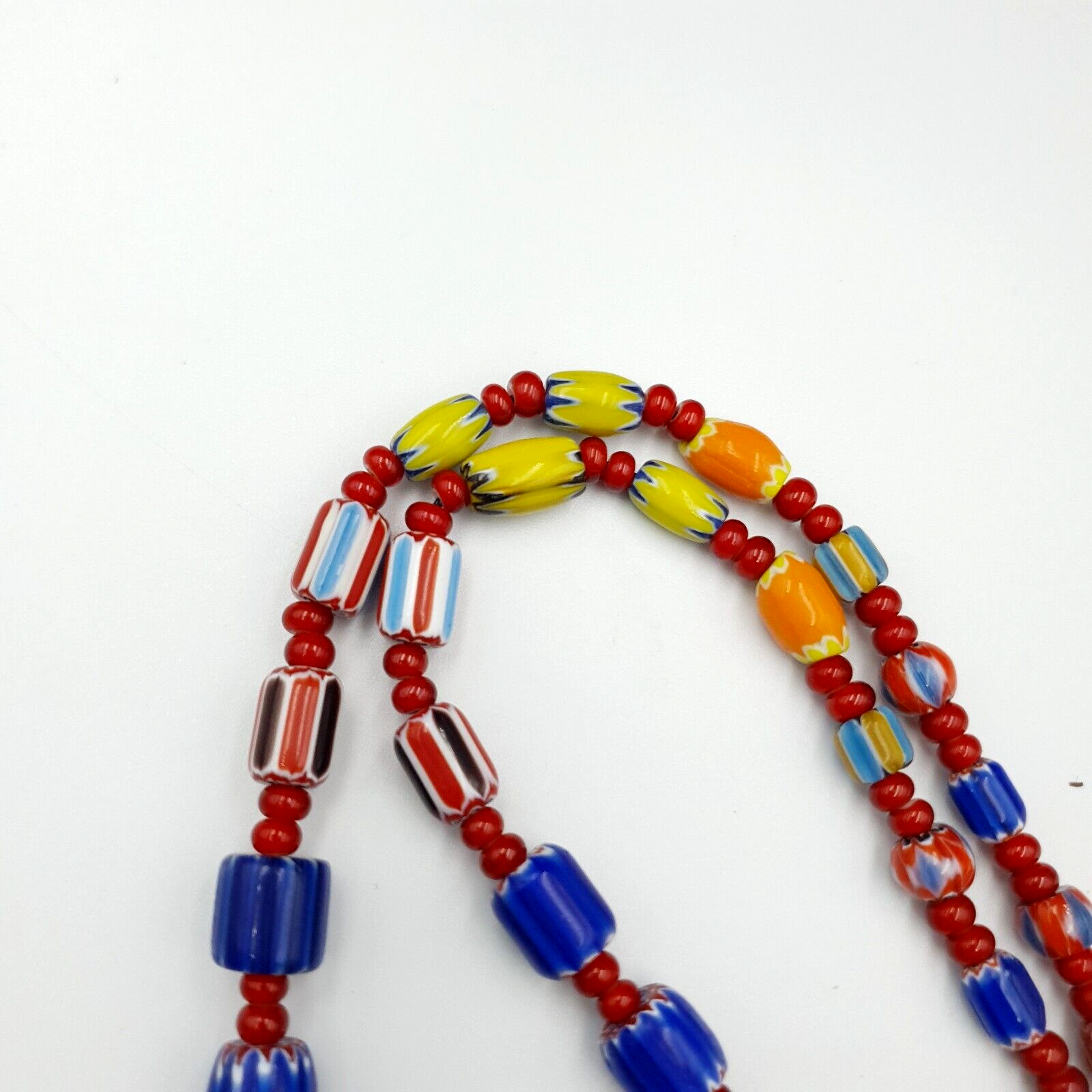 Antique white heart Venetian Style Blue Chevron Glass Beads necklace N9-6