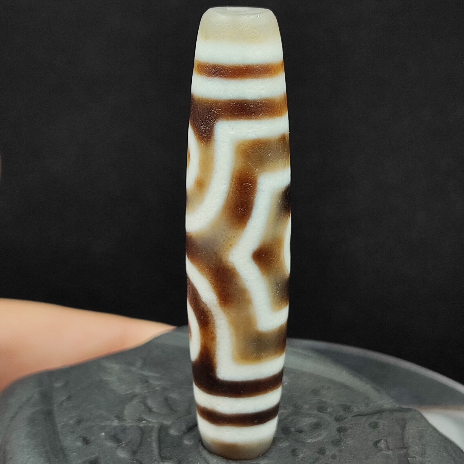 Old Indo Tibetan Agate 3 Eyes in eyes & lines Agate stone Dzi Bead Amulet