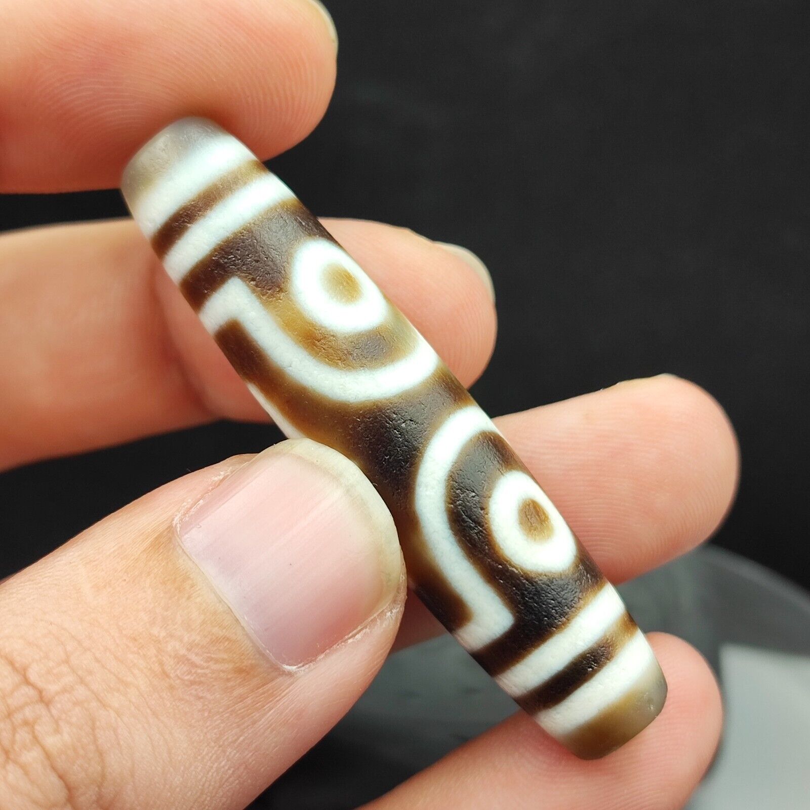 Old Indo Tibetan Agate 3 Eyes in eyes & lines Agate stone Dzi Bead Amulet