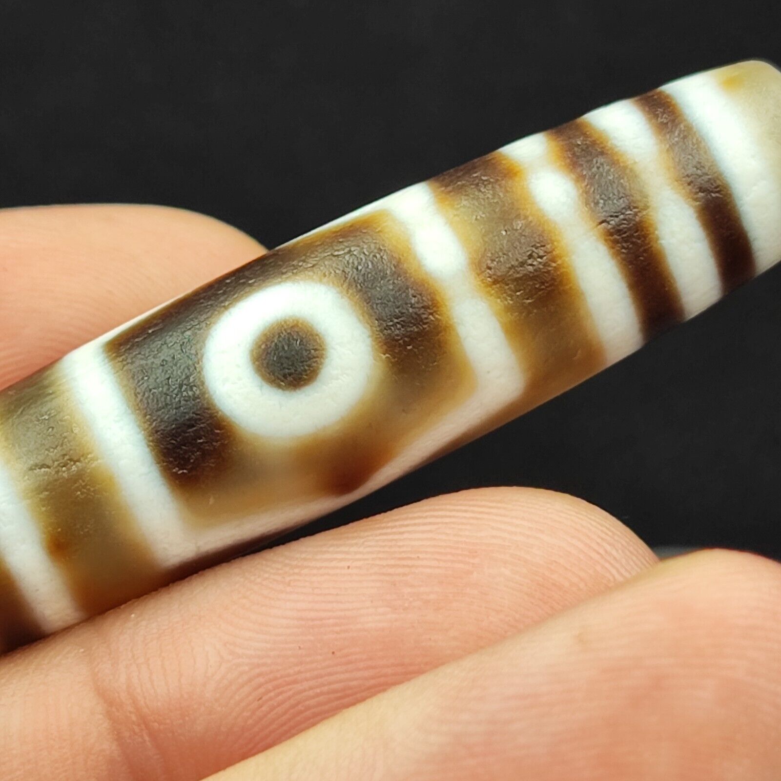 Old Indo Tibetan Agate 3 Eyes in eyes & lines Agate stone Dzi Bead Amulet