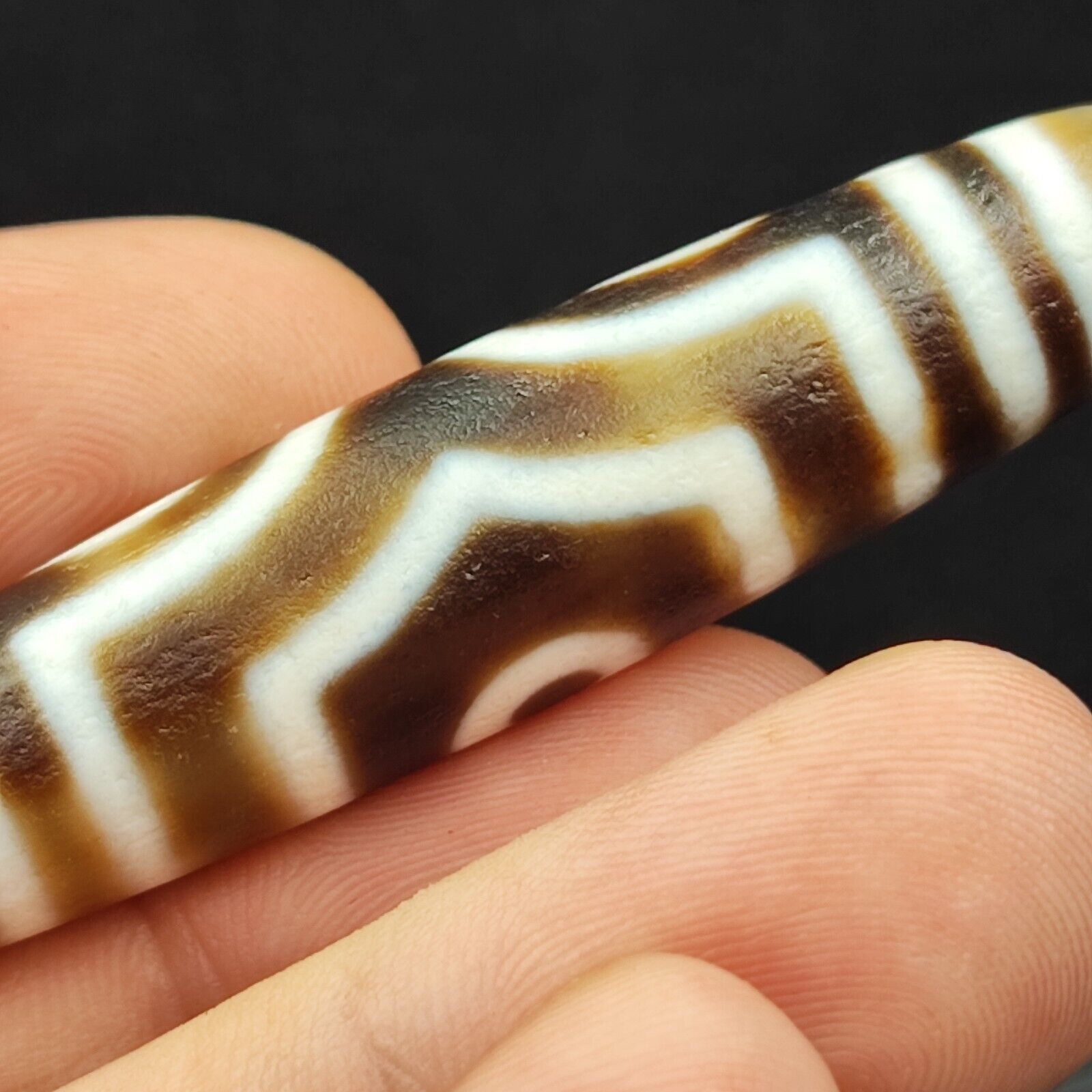 Old Indo Tibetan Agate 3 Eyes in eyes & lines Agate stone Dzi Bead Amulet