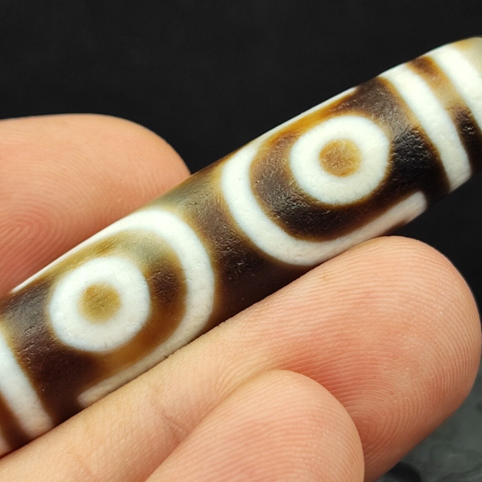 Old Indo Tibetan Agate 3 Eyes in eyes & lines Agate stone Dzi Bead Amulet