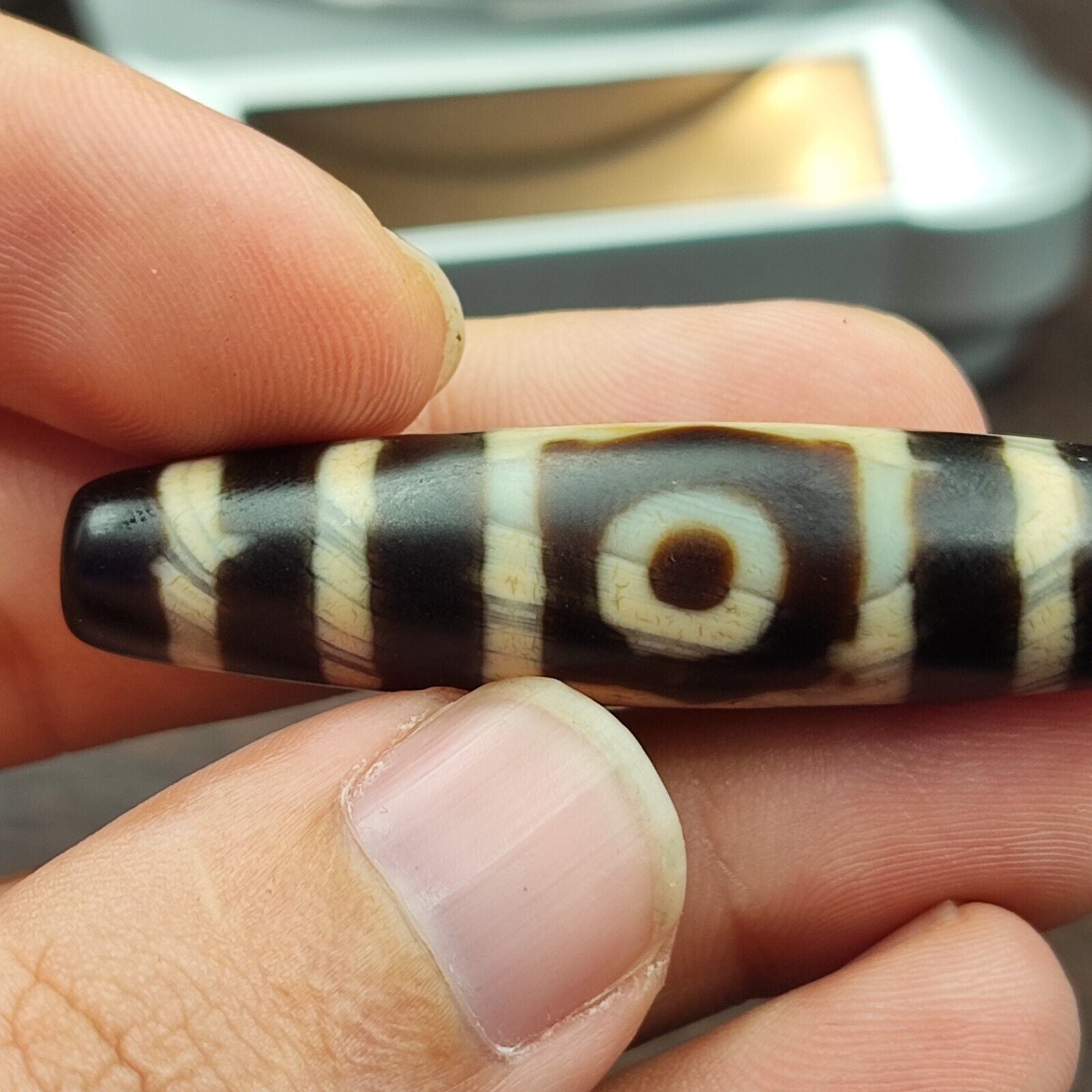 Old Indo Tibetan Agate 3 Eyes in eyes & lines Agate stone Dzi Bead Amulet