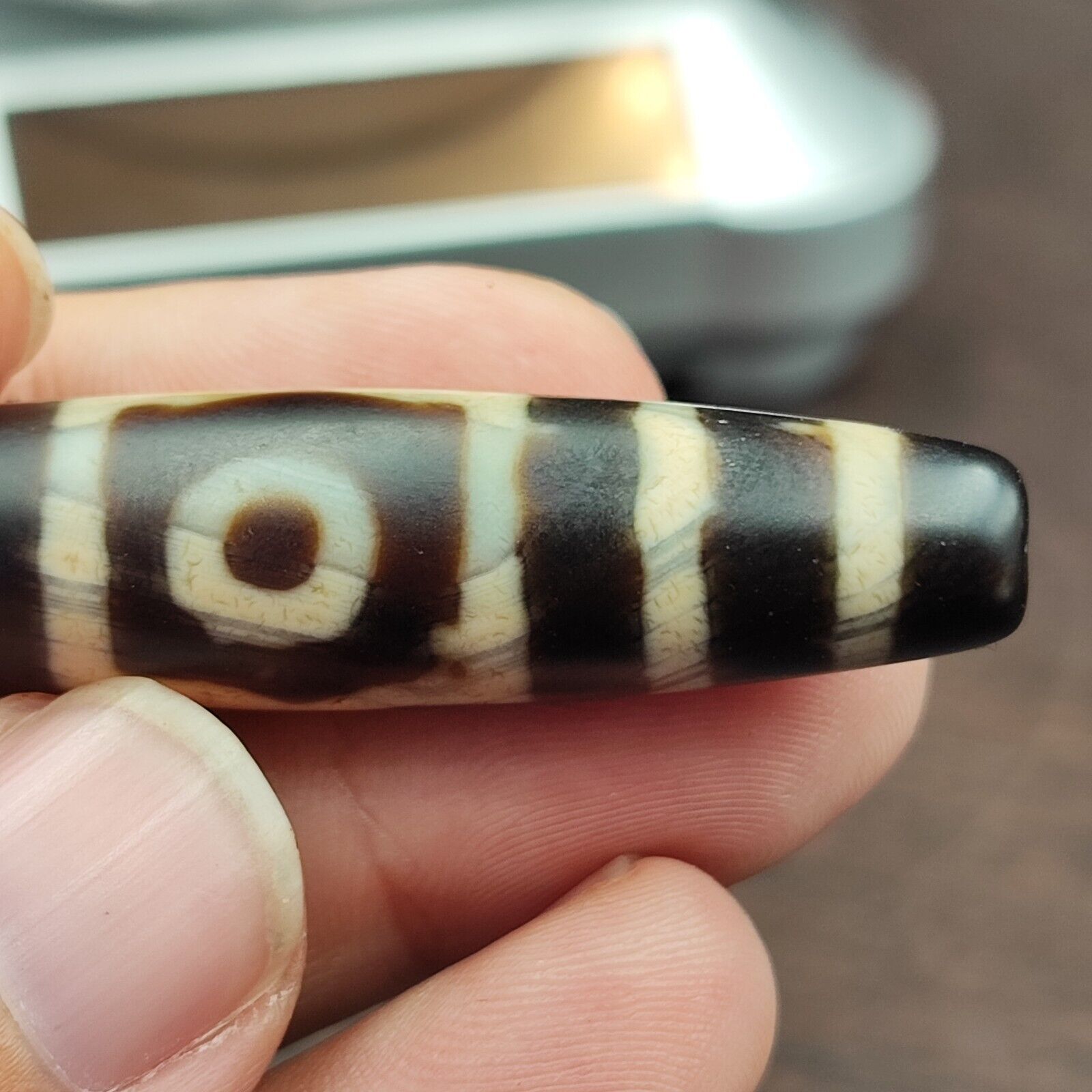 Old Indo Tibetan Agate 3 Eyes in eyes & lines Agate stone Dzi Bead Amulet