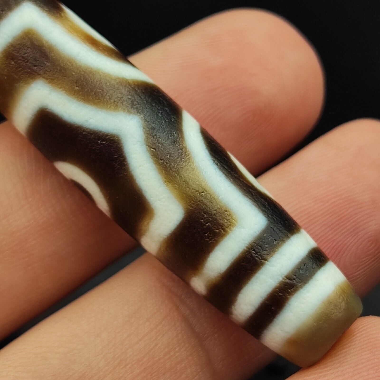 Old Indo Tibetan Agate 3 Eyes in eyes & lines Agate stone Dzi Bead Amulet