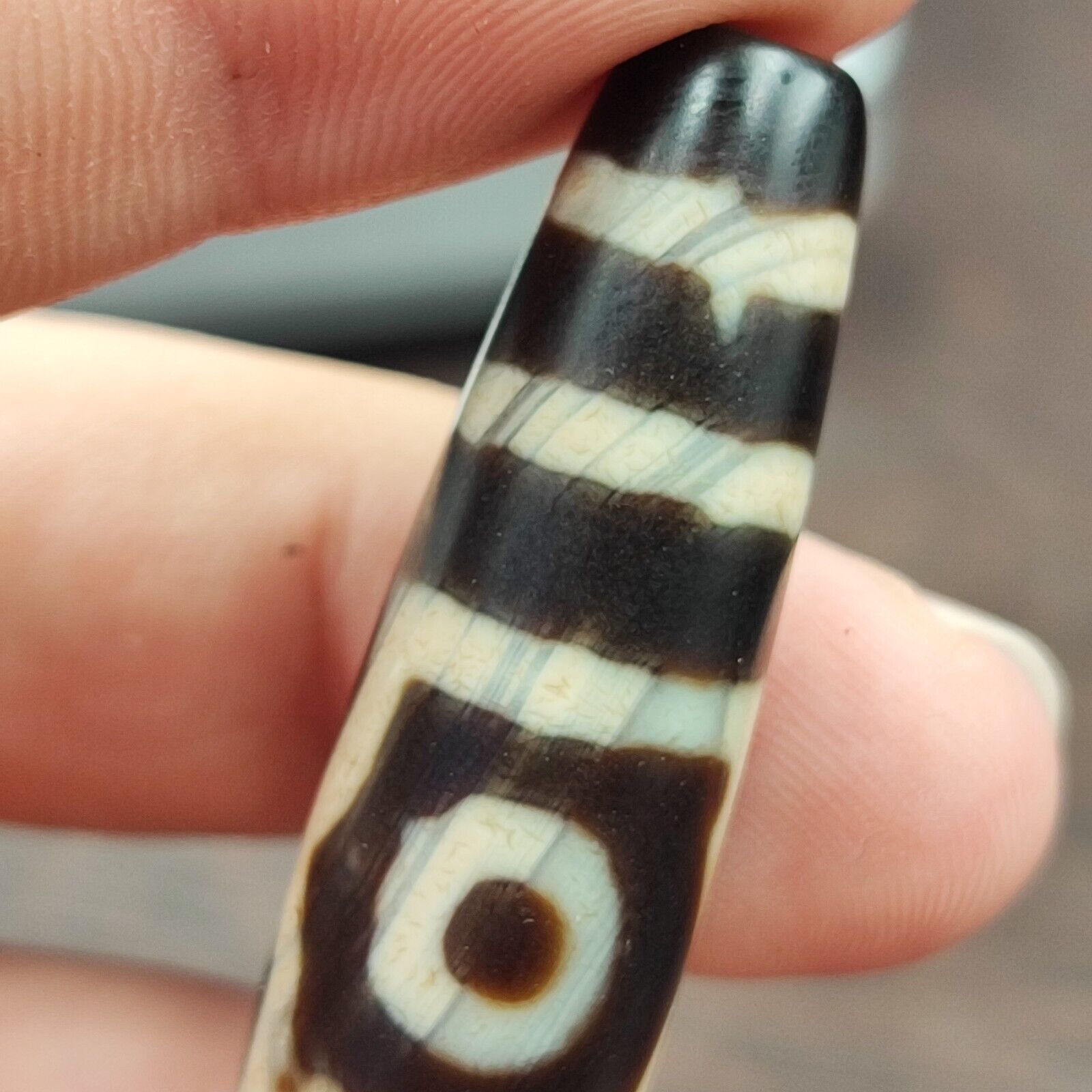 Old Indo Tibetan Agate 3 Eyes in eyes & lines Agate stone Dzi Bead Amulet