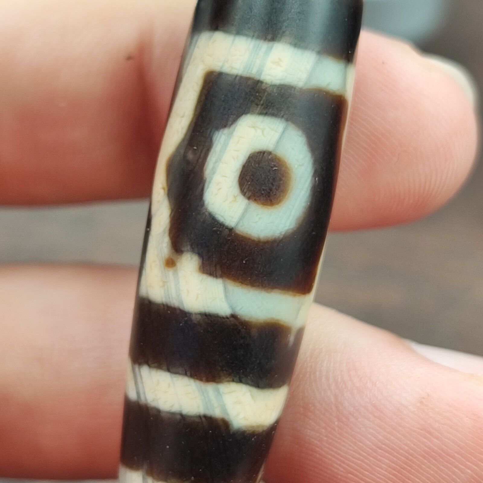 Old Indo Tibetan Agate 3 Eyes in eyes & lines Agate stone Dzi Bead Amulet