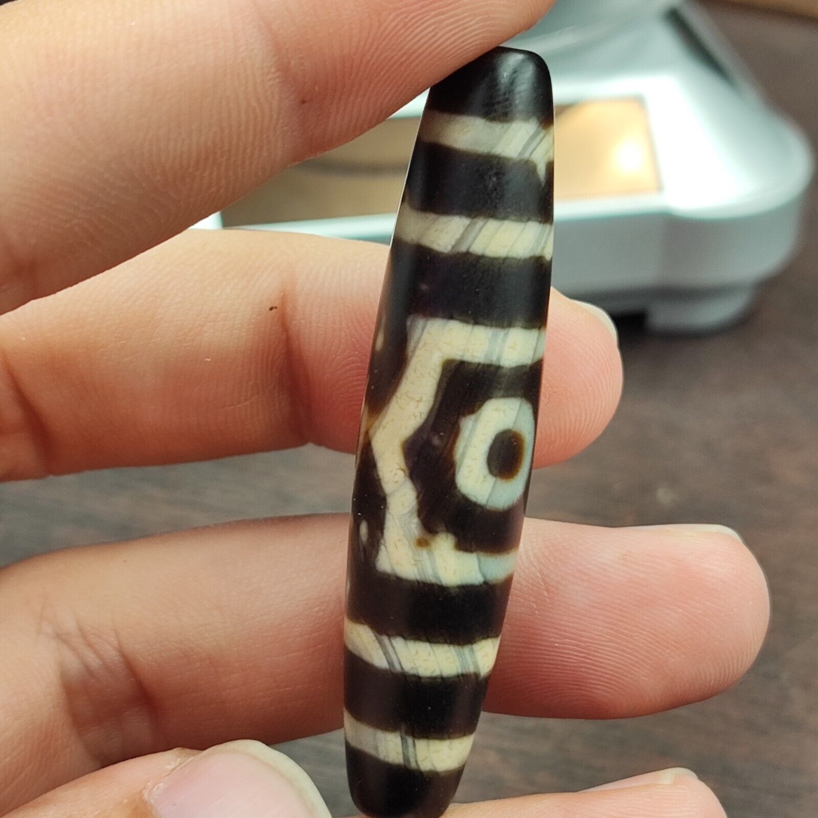 Old Indo Tibetan Agate 3 Eyes in eyes & lines Agate stone Dzi Bead Amulet