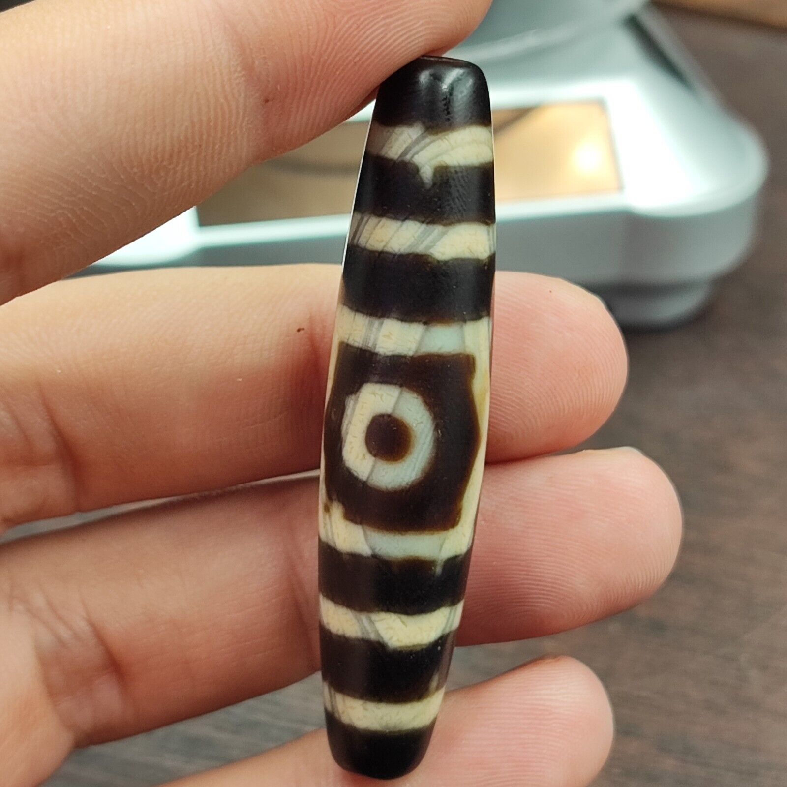 Old Indo Tibetan Agate 3 Eyes in eyes & lines Agate stone Dzi Bead Amulet