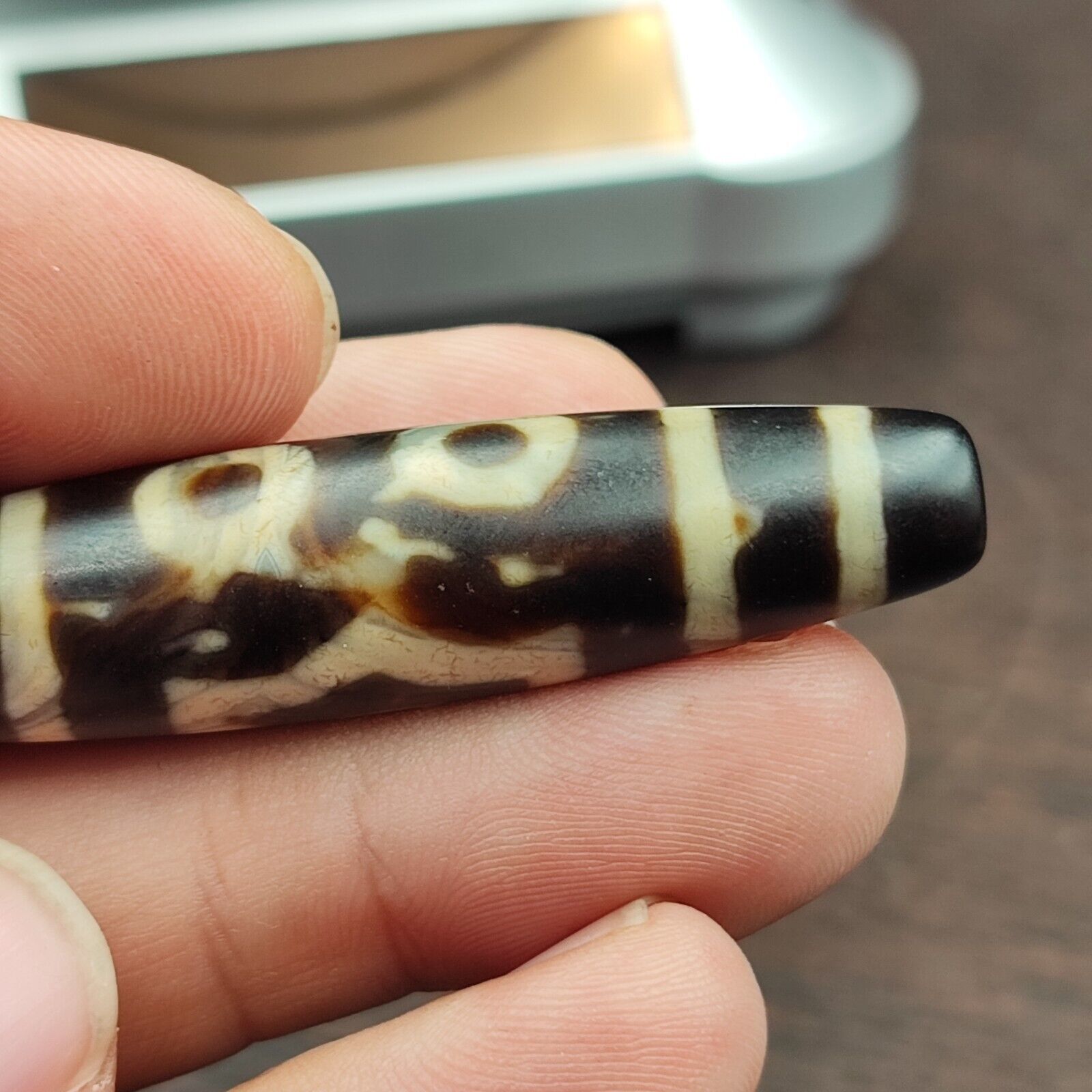 Old Indo Tibetan Agate 3 Eyes in eyes & lines Agate stone Dzi Bead Amulet