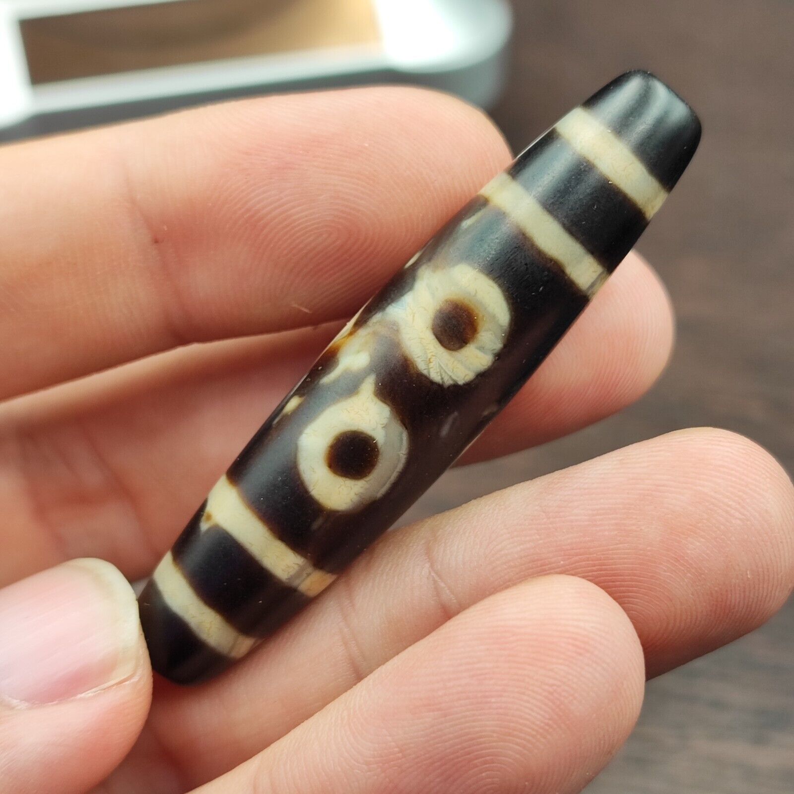 Old Indo Tibetan Agate 3 Eyes in eyes & lines Agate stone Dzi Bead Amulet