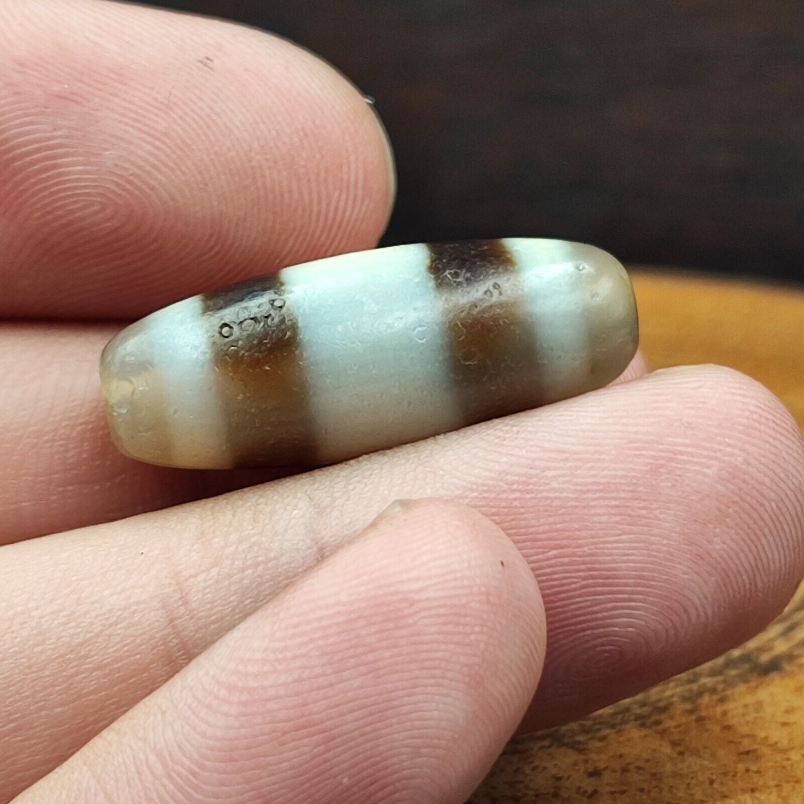 Antique Old Tibetan 2 Lines Eyes Agate stone Dzi Bead Amulet HDQ-9-3