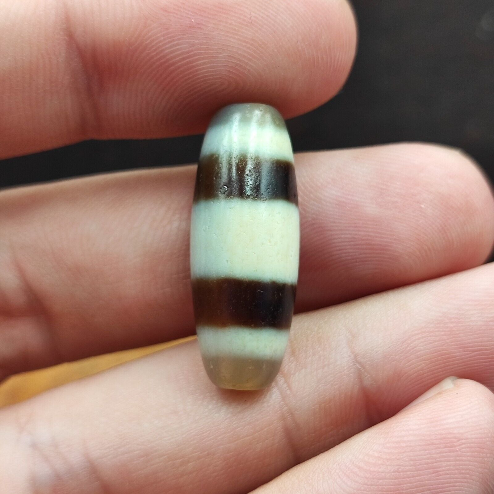 Antique Old Tibetan 2 Lines Eyes Agate stone Dzi Bead Amulet HDQ-9-3