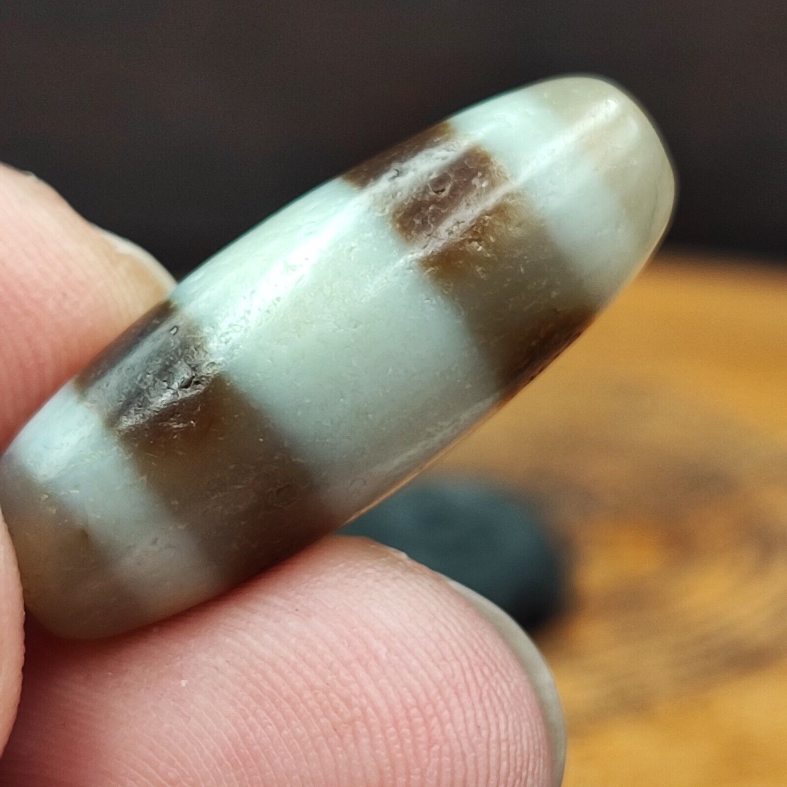 Antique Old Tibetan 2 Lines Eyes Agate stone Dzi Bead Amulet HDQ-9-3