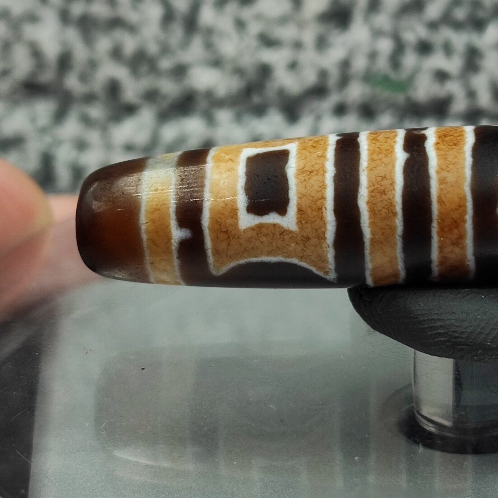 Old Indo Tibetan Agate 2 circle 2 Square eyes Agate stone Dzi Bead Amulet