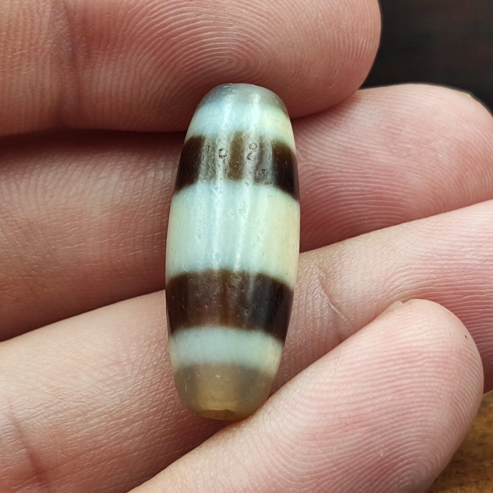 Antique Old Tibetan 2 Lines Eyes Agate stone Dzi Bead Amulet HDQ-9-3