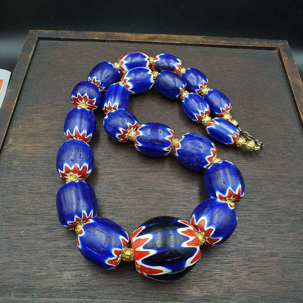 600g Vintage Old Blue Chevron Venetian Style Trade beads 40mm Beads Necklace