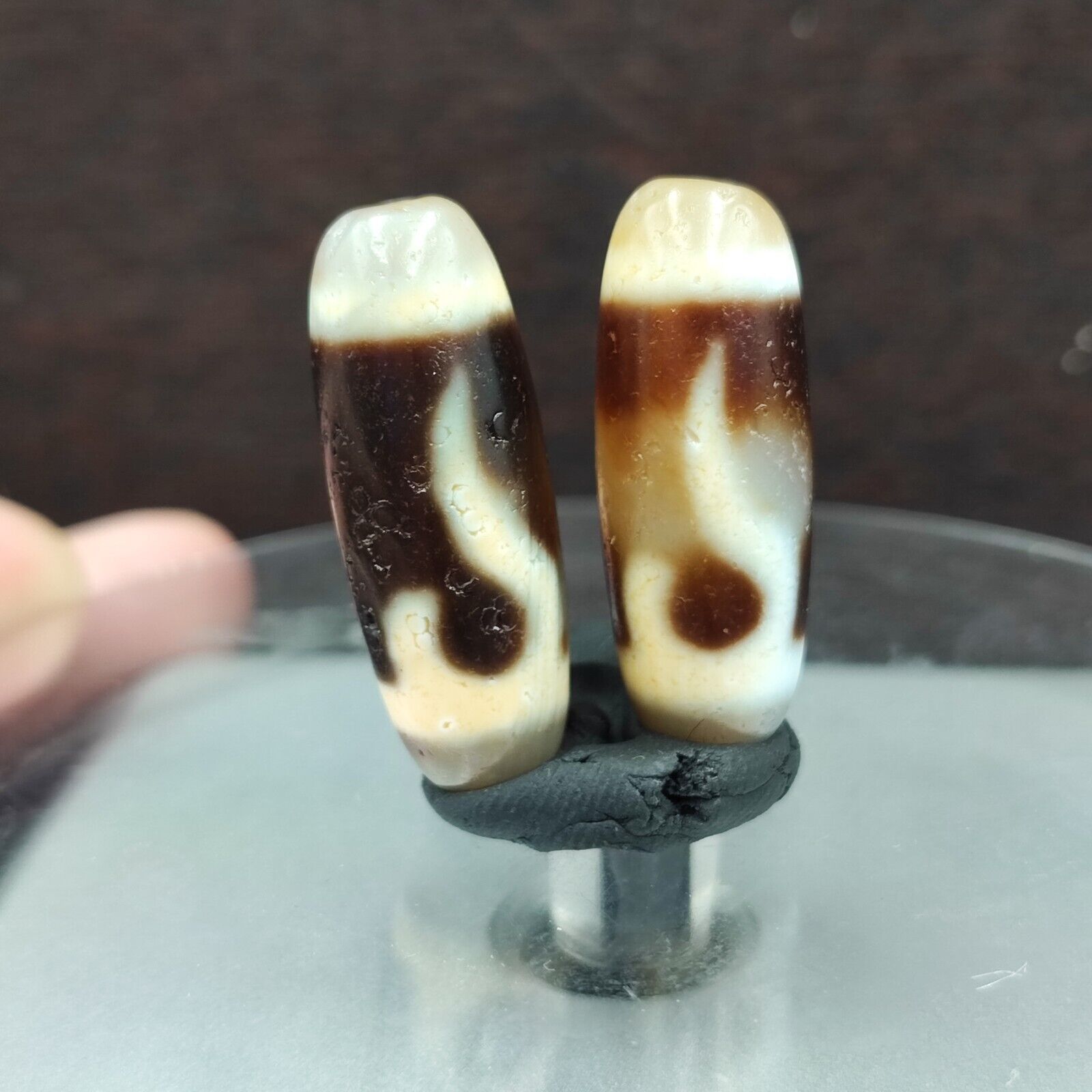 2 Antique Tibetan Buddhism Unique pattern Agate stone Dzi Bead Amulet HDQ-9-4