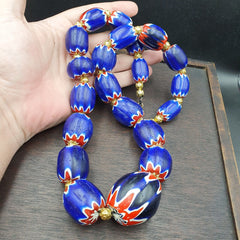600g Vintage Old Blue Chevron Venetian Style Trade beads 40mm Beads Necklace