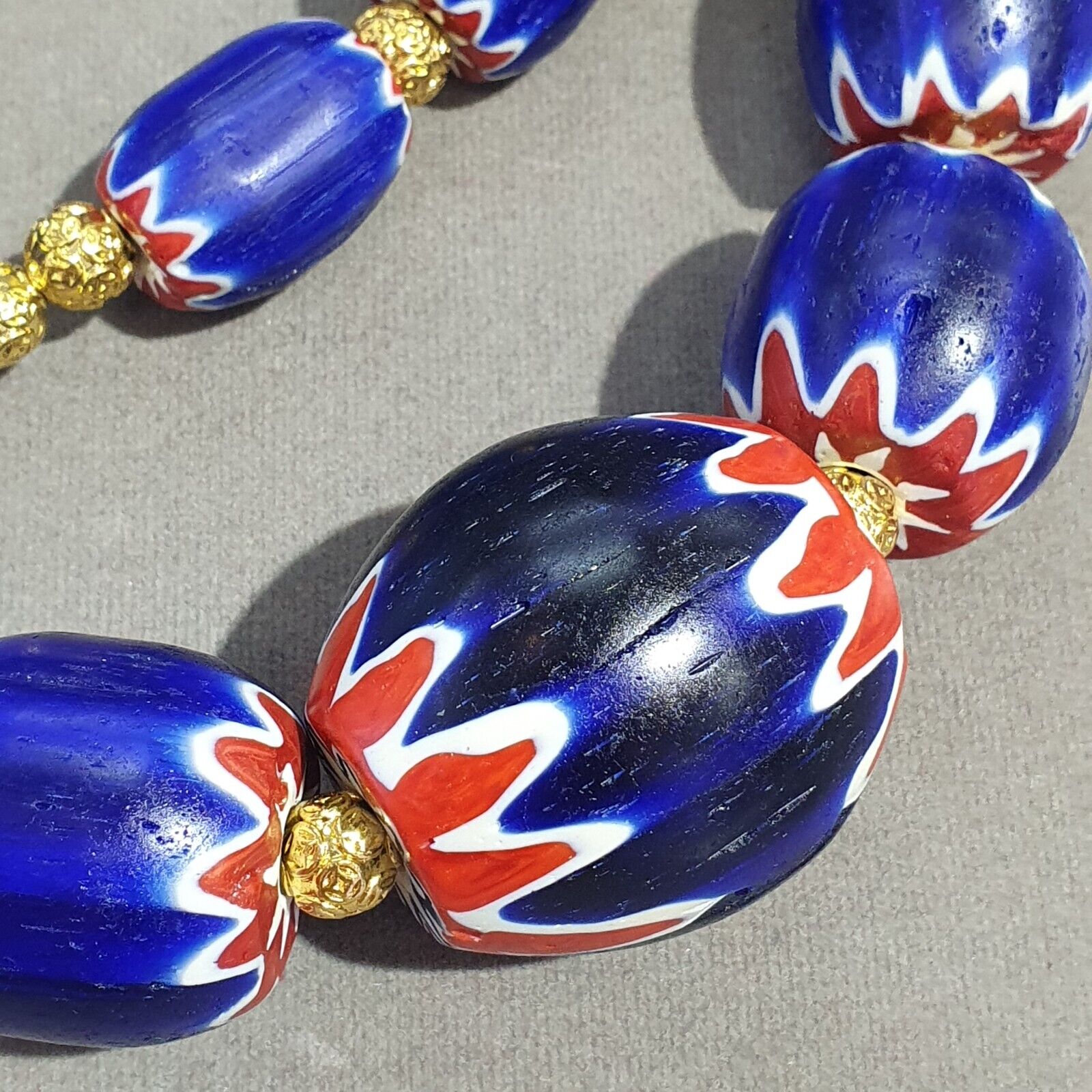 600g Vintage Old Blue Chevron Venetian Style Trade beads 40mm Beads Necklace