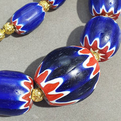 600g Vintage Old Blue Chevron Venetian Style Trade beads 40mm Beads Necklace