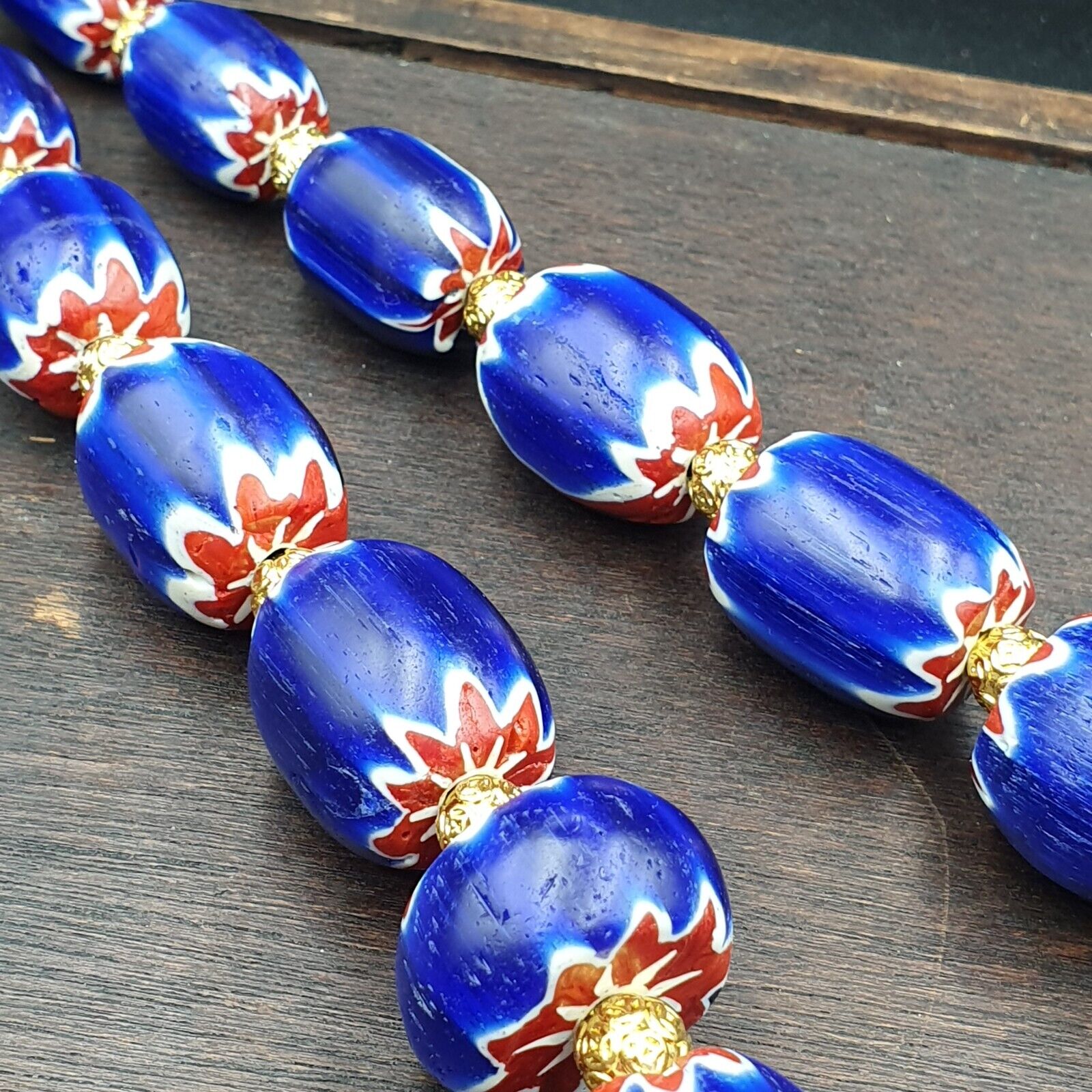 600g Vintage Old Blue Chevron Venetian Style Trade beads 40mm Beads Necklace