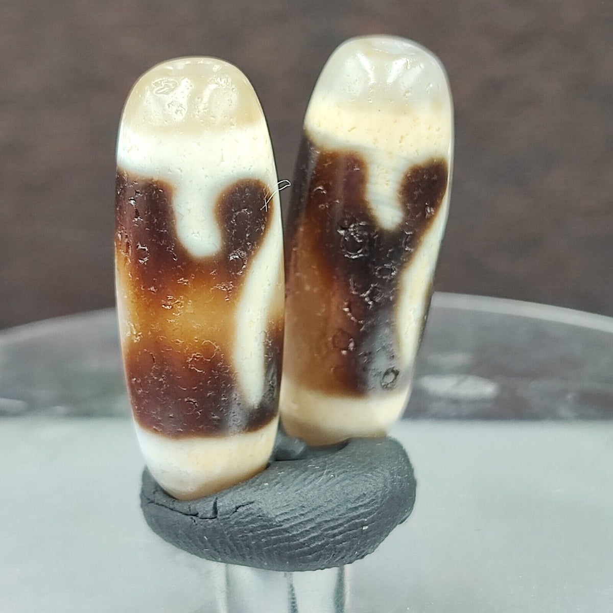 2 Antique Tibetan Buddhism Unique pattern Agate stone Dzi Bead Amulet HDQ-9-4
