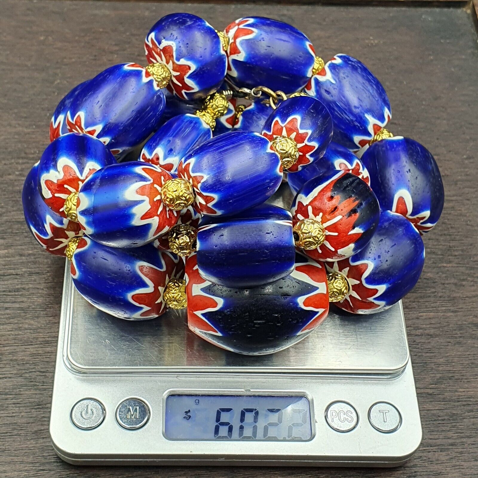 600g Vintage Old Blue Chevron Venetian Style Trade beads 40mm Beads Necklace