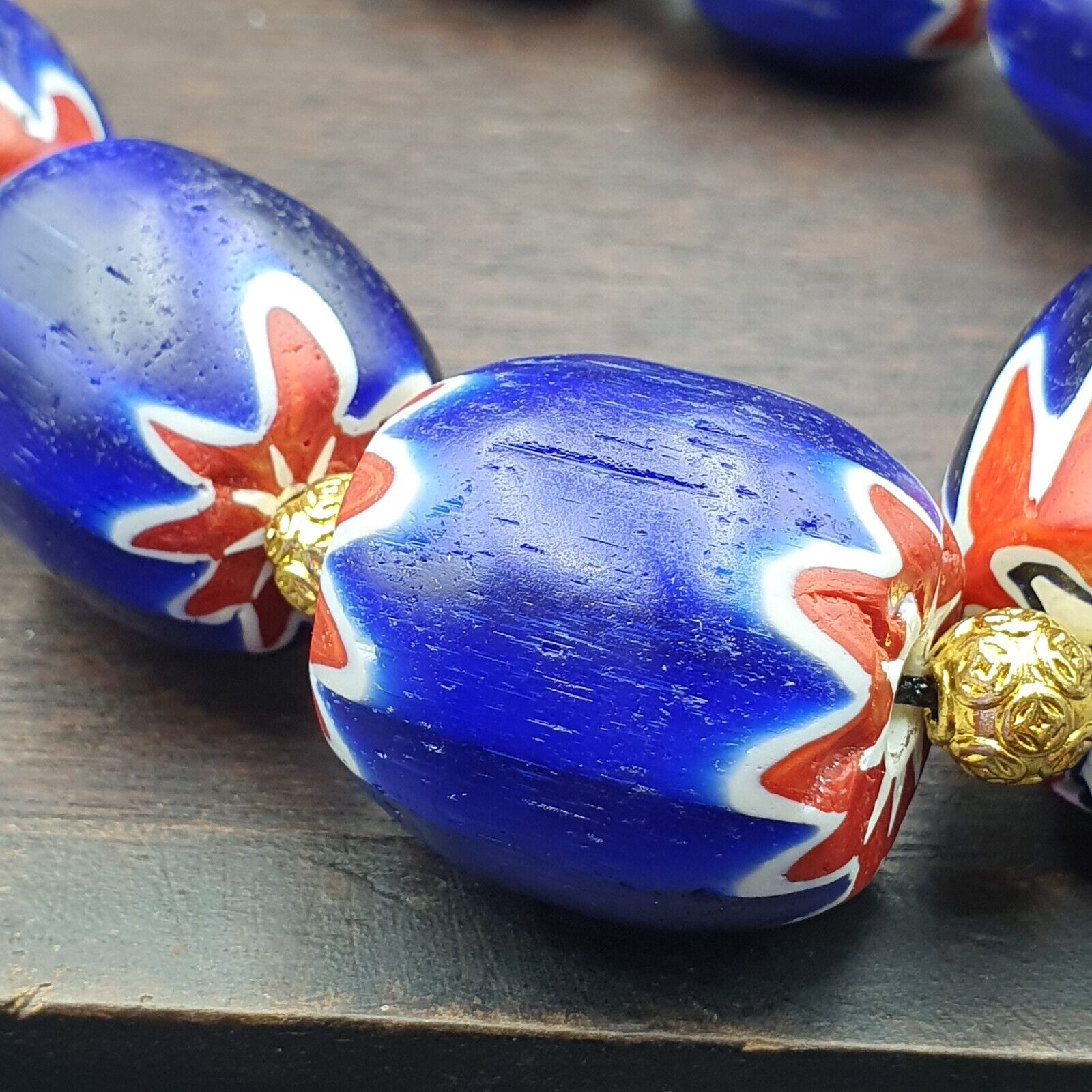 600g Vintage Old Blue Chevron Venetian Style Trade beads 40mm Beads Necklace