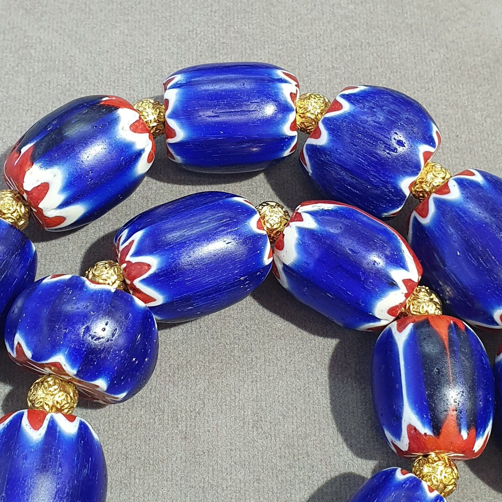 600g Vintage Old Blue Chevron Venetian Style Trade beads 40mm Beads Necklace