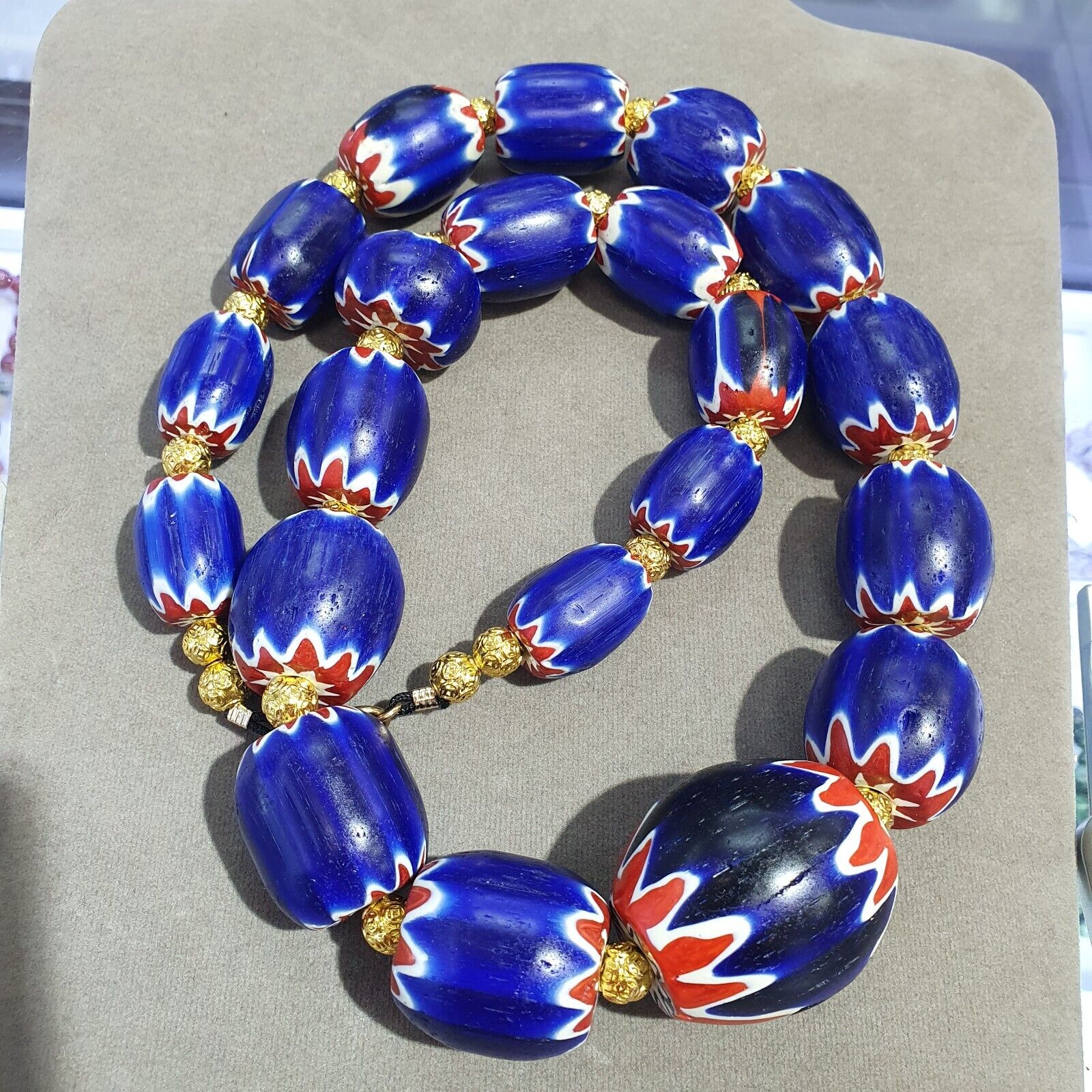600g Vintage Old Blue Chevron Venetian Style Trade beads 40mm Beads Necklace