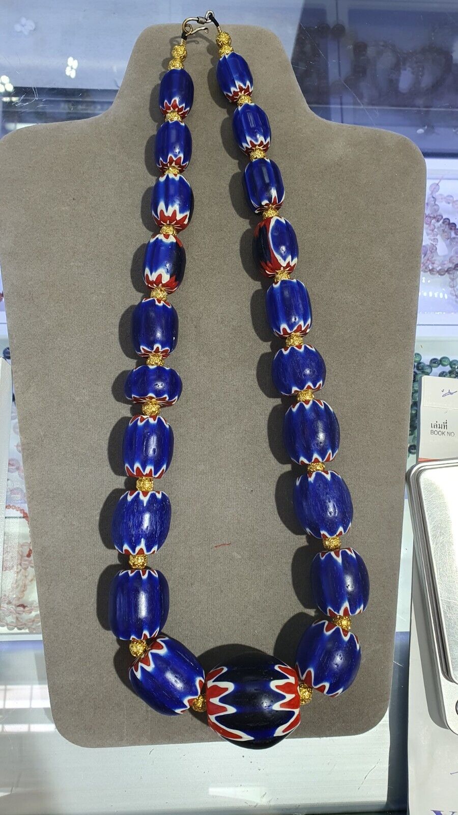 600g Vintage Old Blue Chevron Venetian Style Trade beads 40mm Beads Necklace