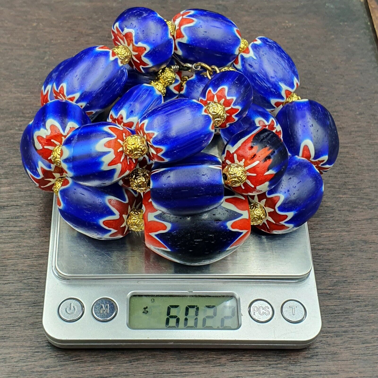 600g Vintage Old Blue Chevron Venetian Style Trade beads 40mm Beads Necklace
