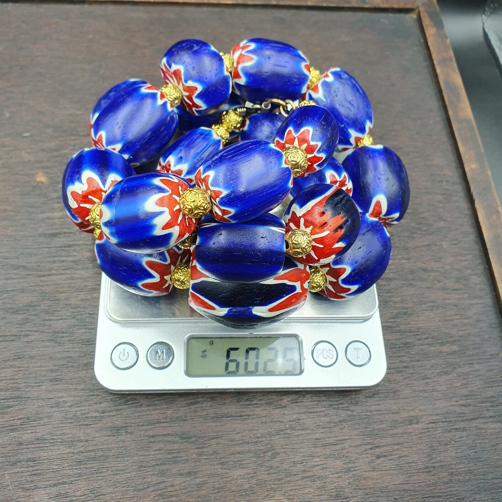 600g Vintage Old Blue Chevron Venetian Style Trade beads 40mm Beads Necklace