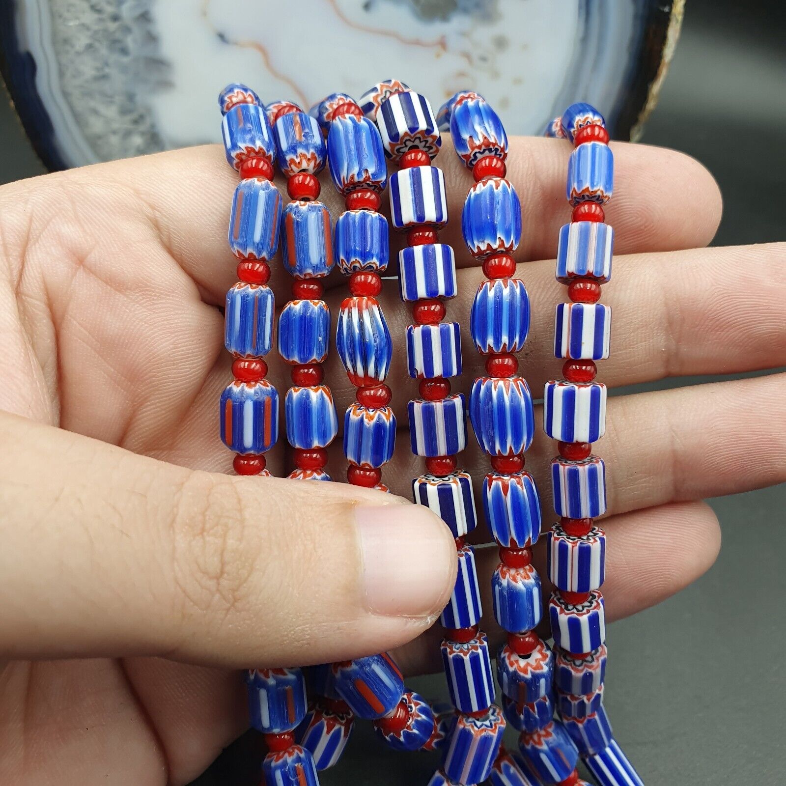 Lot 3 Vintage Chevron and White Heart Venetian Glass Beads Necklace NC-O-3