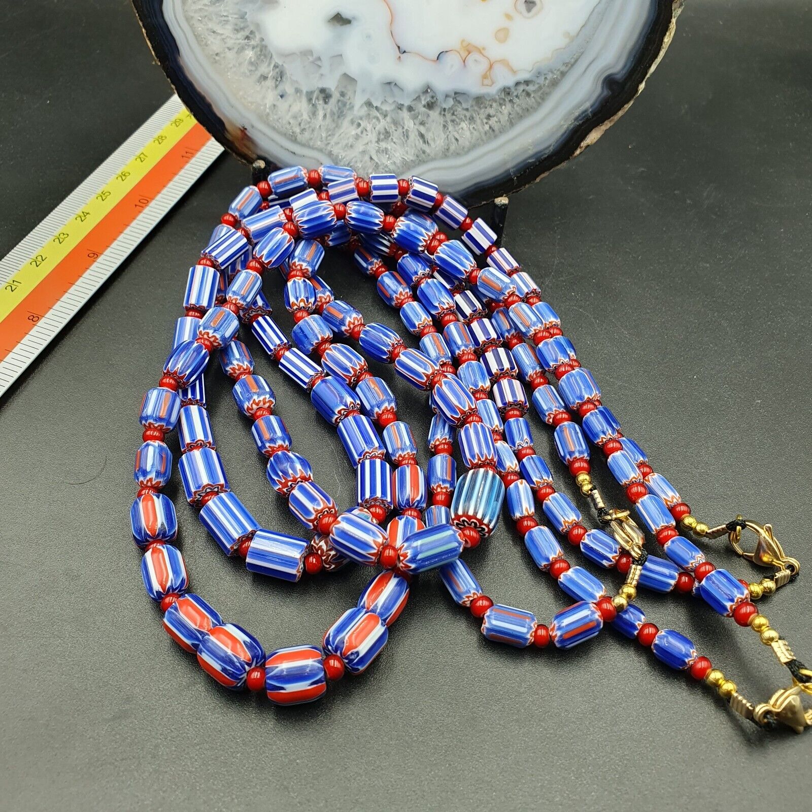 Lot 3 Vintage Chevron and White Heart Venetian Glass Beads Necklace NC-O-3