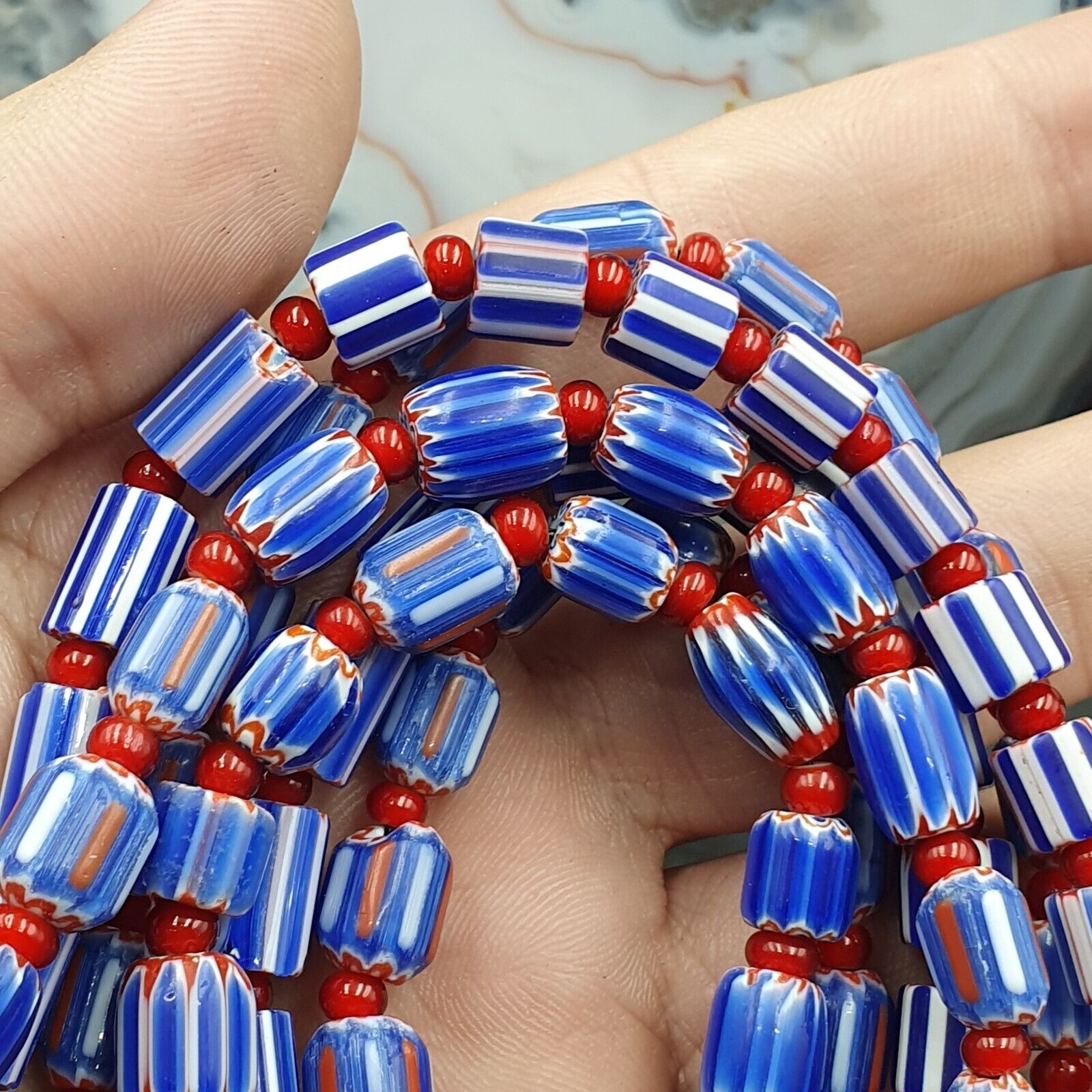 Lot 3 Vintage Chevron and White Heart Venetian Glass Beads Necklace NC-O-3