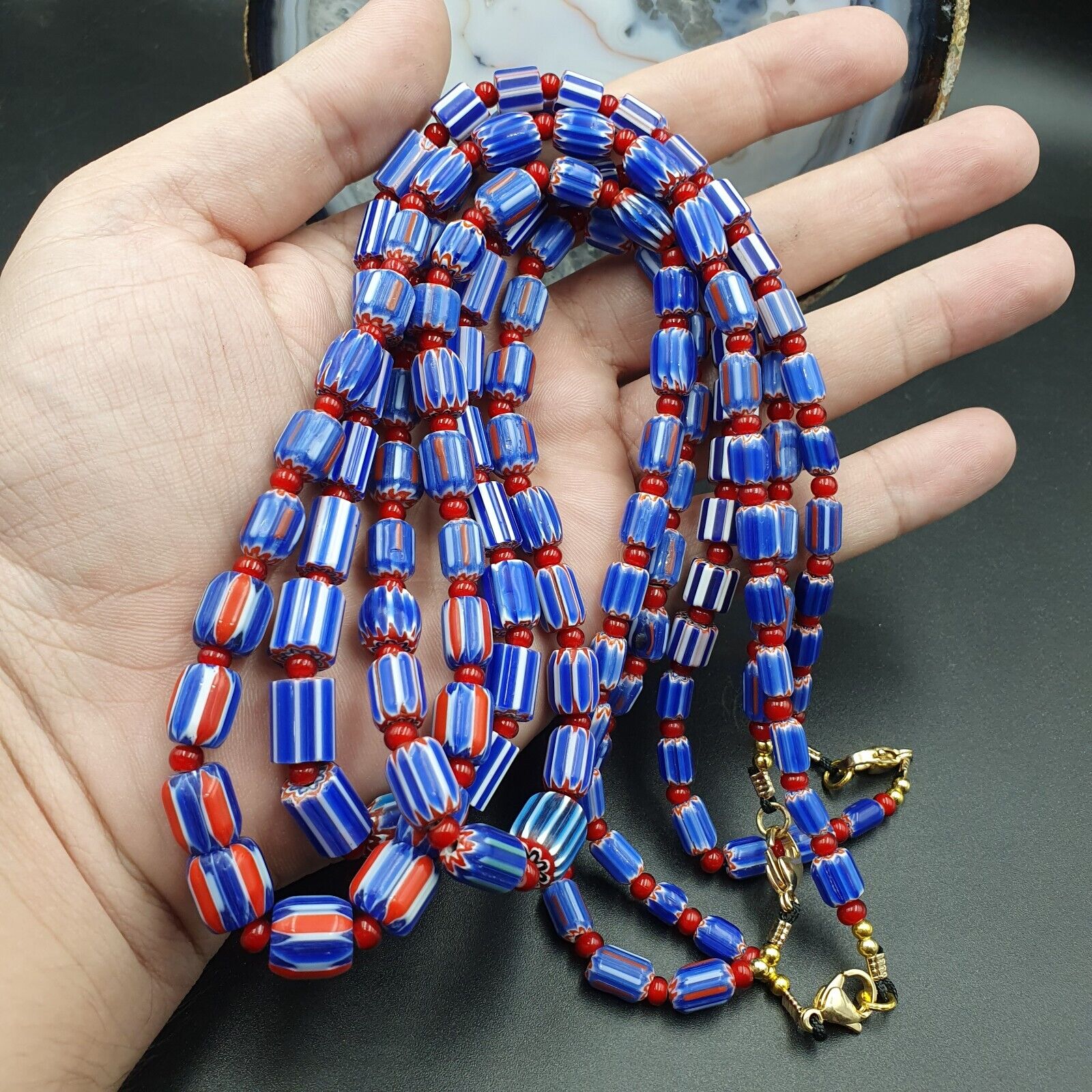 Lot 3 Vintage Chevron and White Heart Venetian Glass Beads Necklace NC-O-3