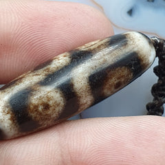 Vintage Old Tibetan 6 Eyes Agate stone Dzi Bead Amulet with 18" wax thread S2