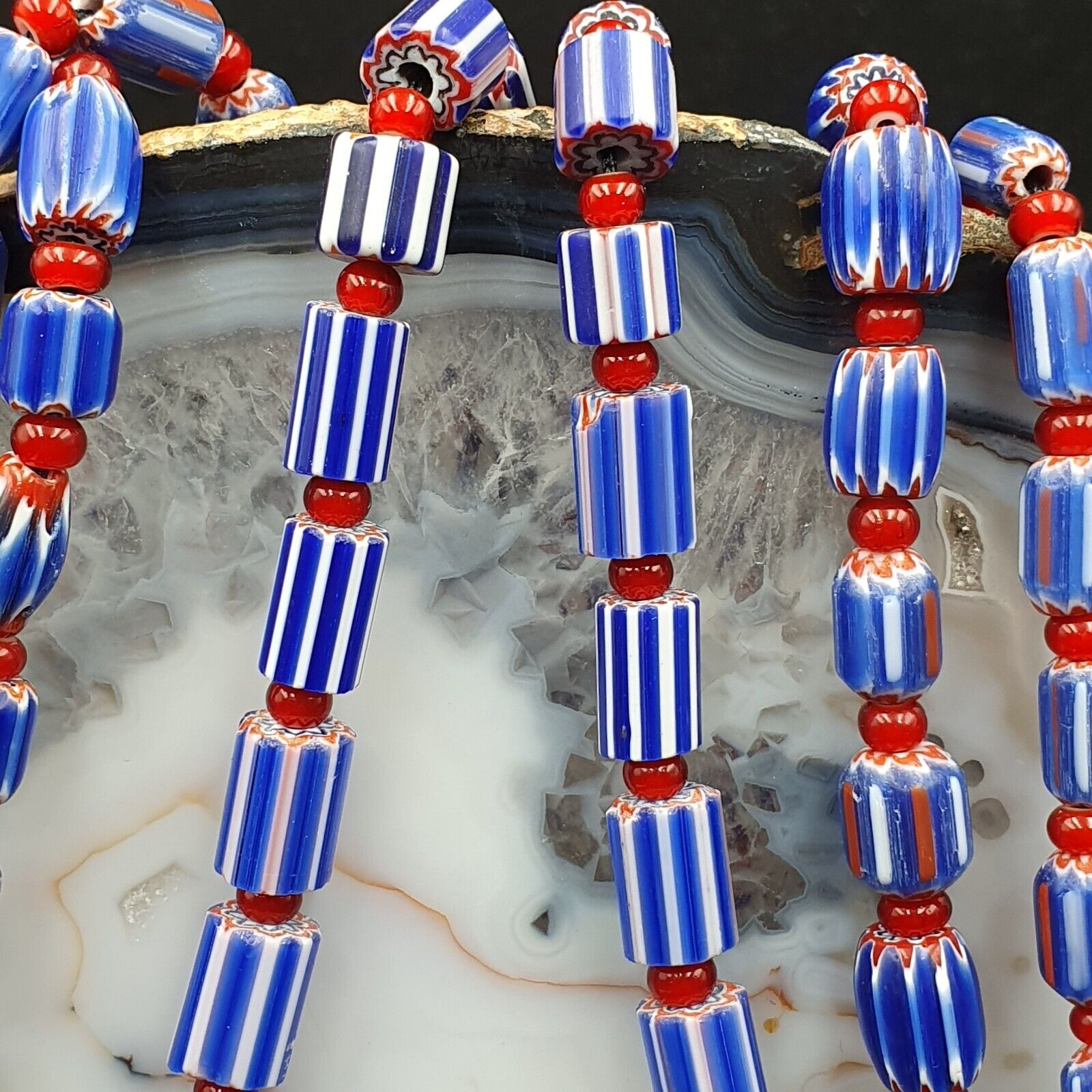 Lot 3 Vintage Chevron and White Heart Venetian Glass Beads Necklace NC-O-3