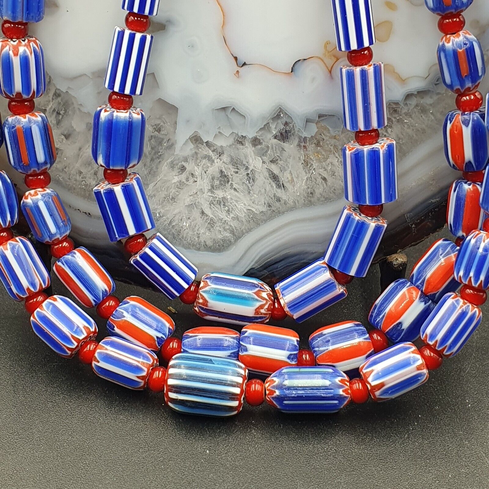 Lot 3 Vintage Chevron and White Heart Venetian Glass Beads Necklace NC-O-3
