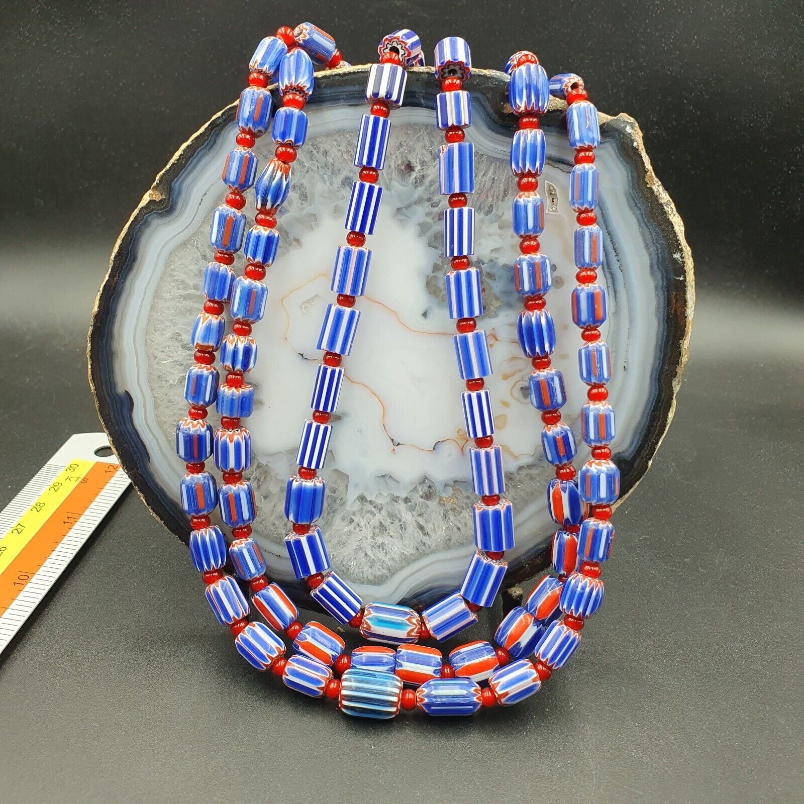 Lot 3 Vintage Chevron and White Heart Venetian Glass Beads Necklace NC-O-3
