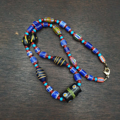 N97 Blue Chevron and White Heart Venetian Beads African Glass Beads Necklace