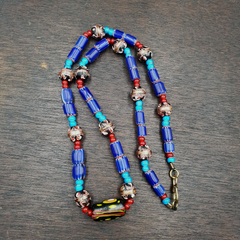 N96 Blue Chevron and White Heart Venetian Beads African Glass Beads Necklace