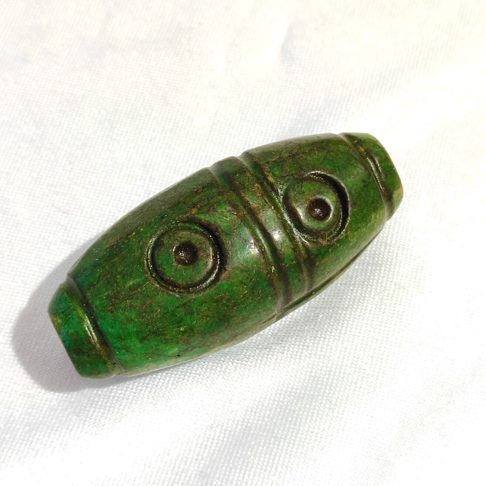 Antique Green Hawlight Stone carving Stone Eyes Bead Amulet MG-9-12