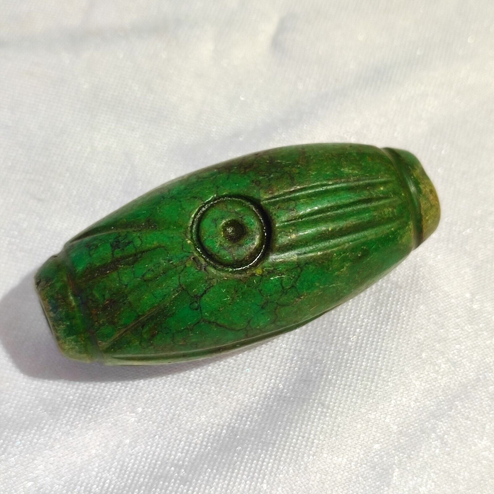 Antique Green Hawlight Stone carving Stone Eyes Bead Amulet MG-9-12