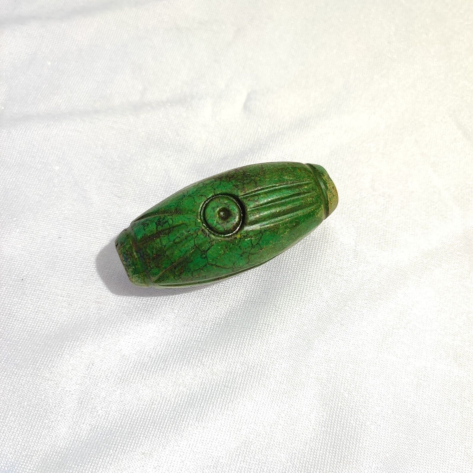 Antique Green Hawlight Stone carving Stone Eyes Bead Amulet MG-9-12