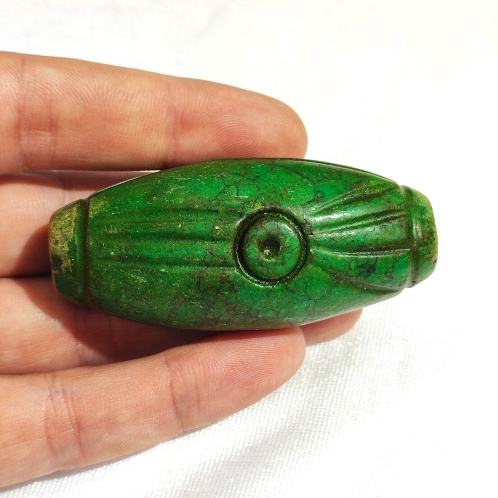 Antique Green Hawlight Stone carving Stone Eyes Bead Amulet MG-9-12